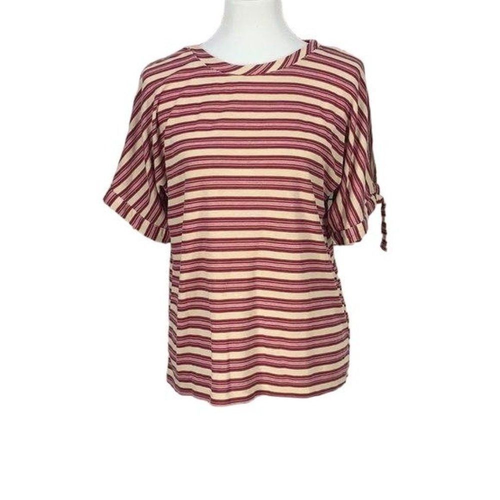Democracy Medium Red Striped Cold Shoulder Blouse